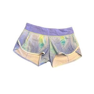 Lululemon woman’s 6 speed up purple green blue running lined shorts